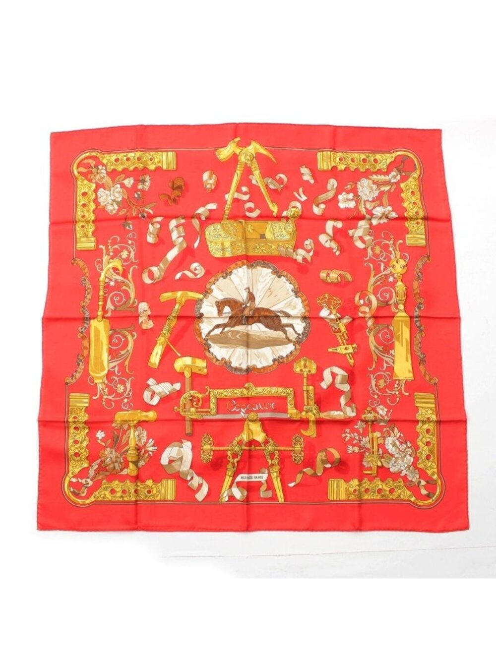 Hermes Carre 90 Sawdust Copeaux Silk Scarf Red